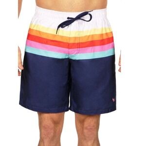 Santa Fe Rainbow Stripe Swim Trunks Navy